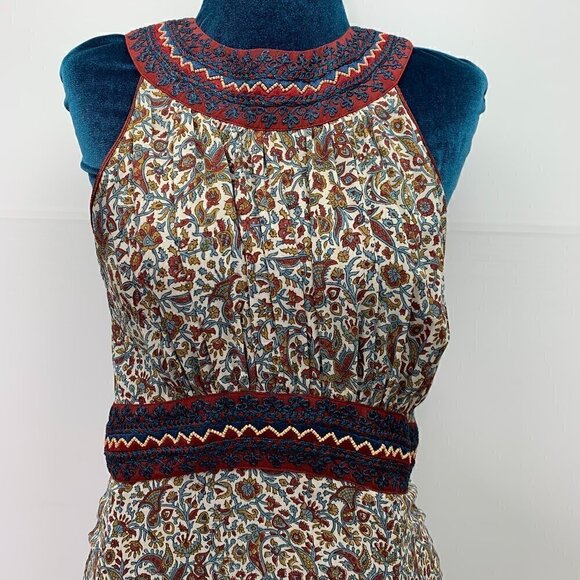 Talitha Silk Maxi Dress Medium Floral Boho Hand Beaded Pom Pom Hemline - Picture 2 of 16